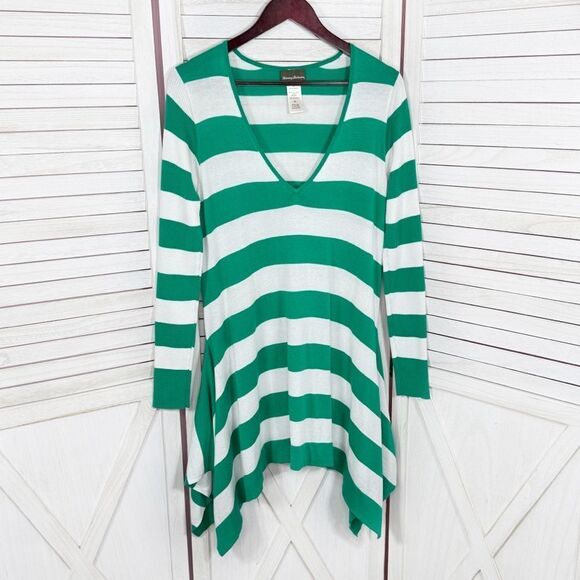 Tommy Bahama Rugby Stripe Knit Shark Bite Tunic Swim Cover Green White Small - Picture 9 of 13